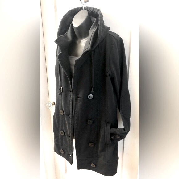 ESPRIT FITTED BLACK PEA-COAT STYLE HOODED JACKET - Picture 3 of 16